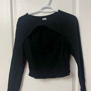 TBA Women's Black Long Sleeve Cutout Top